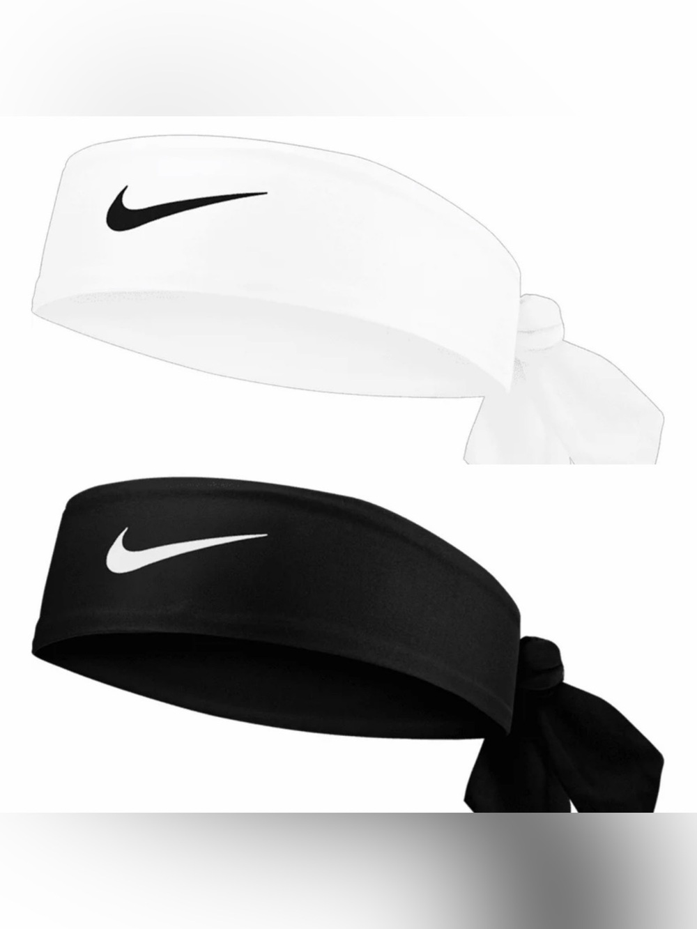 Nike Unisex Set of 2 Dri-Fit Head Tie Performance Bandeau (White & Black) NWT